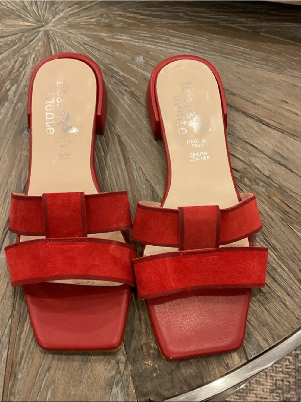 Red Suede Double-Strap Slide Mules